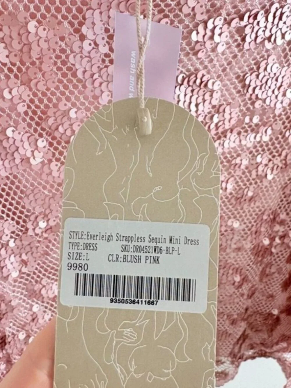 Meshki Everleigh Strapless Sequin Mini Dress NWT Rose Pink Size Large - Picture 8 of 11